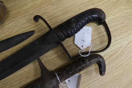 A Scimitar, a 1796 pattern sabre, bayonets, etc